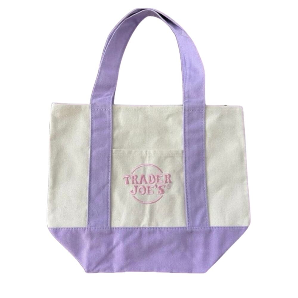 NWT Trader Joes Mini Pastel Canvas Tote Bag (Purple)